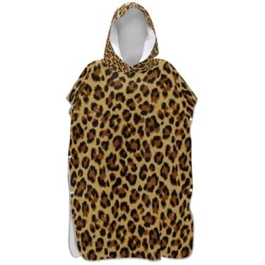 Imagem de Joisal Poncho de surf para adultos trocador com capuz toalha de natação plus size estampa de leopardo poncho masculino marrom com capuz