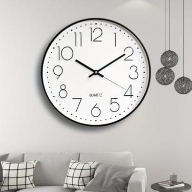 Imagem de Relógio de Parede para Escritório - Relógio de Decoração com Pilha, Design Minimalista, Fácil de Instalar, Ideal para Ambientes Profissionais e Domésticos (Preto)