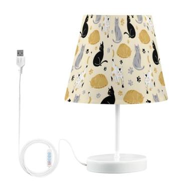 Imagem de Joisal Candeeiro de mesa Cats Paw Prints com porta USB, lâmpadas de quarto com abajur luminária de mesa noturna