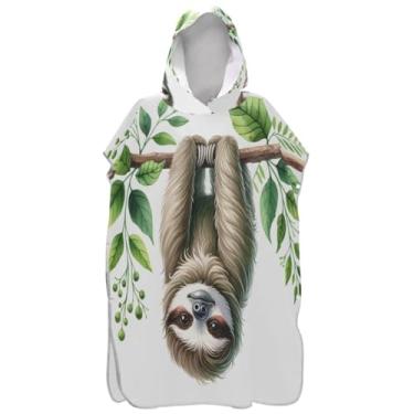 Imagem de Joisal Lindo poncho de surf branco preguiça trocador roupão adulto praia com capuz toalha de banho plus size ponchos de praia para homens