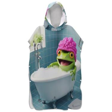 Imagem de Joisal Engraçado fofo sapo surf poncho trocador adulto wearable praia ponchos para homens toalha de natação com capuz bonito