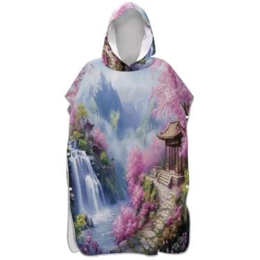 Imagem de Joisal Poncho de surf absorvente para adultos trocador de roupa de praia com capuz toalha de natação montanha oriental cachoeira ponchos de praia para homens