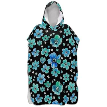 Imagem de Joisal Poncho de surf azul azul-petróleo branco preto para adultos trocador com capuz toalha de praia impressão poncho adulto unissex absorvente com capuz