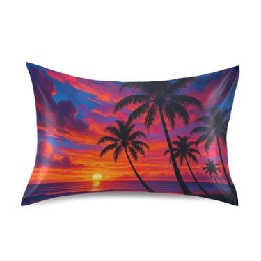 Imagem de Fronhas de cetim floral estética praia pôr do sol árvore roxo rei queen capas de almofadas padrão arte fofa refrescantes fronhas de cama para cabelo tamanho padrão 66.0 cm x 50.8 cm