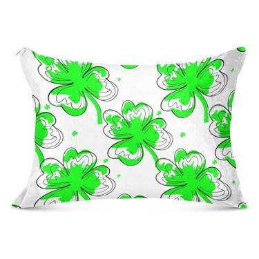Imagem de Green Leaf Clovers Capa de almofada branca grande felpuda com zíper longo padrão Queen King Fronha de travesseiro macia grande, tamanho do corpo, 53 cm x 137 cm