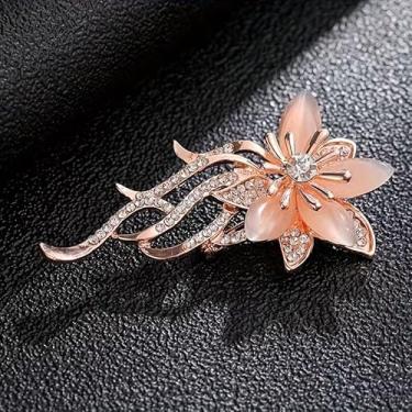 Imagem de Broche elegante de orquídea de strass para mulheres, broche floral brilhante com metal dourado rosa, detalhes complexos para cachecóis, jaquetas, vestidos - perfeito para casamentos, festas e eventos