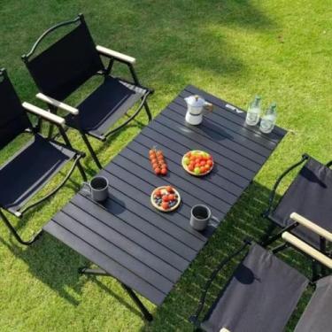Imagem de Mesa Dobrável Portátil de Alumínio para Camping e Praia com Tampo de Alumínio 95x55x50(PRETO)