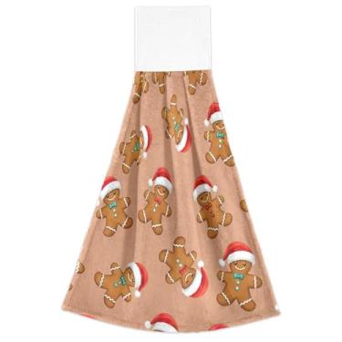 Imagem de Joisal Pão de gengibre fofo masculino marrom toalhas de cozinha de mão com laço de pendurar toalha de gravata de forno macio absorvente fofo cozinha decoração de banheiro conjunto de 2, 18,2 x 14