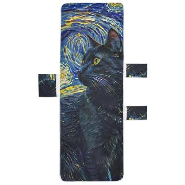 Imagem de Black Cat Starry Night Chaise Lounge Covers Toalha de Cadeira Toalha de Praia com Bolso Superior Ajustado Espreguiçadeira Externa 215,9 cm x 76,2 cm