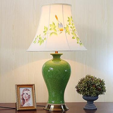Imagem de Abajur de mesa grande de cerâmica (66 x 35 cm) com cúpula combinando - Abajur de mesa moderno em cerâmica esmaltada verde, estilo Jingdezhen, China, com design criativo e antigo.