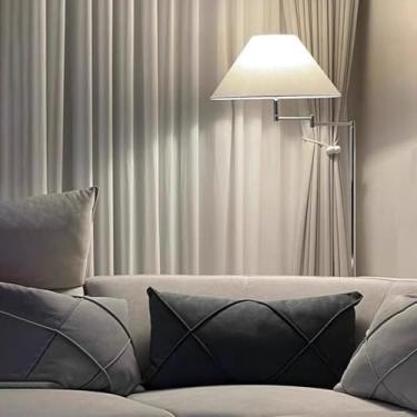 Imagem de Elegante luminária de chão ajustável de 150 cm (59,1") em tecido com soquete E27 - Design giratório em ferro com 3 cores e intensidade regulável, ideal para iluminação moderna de salas de es