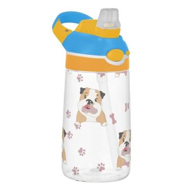 Imagem de Garrafa de água branca infantil com canudo 473 ml 473 ml Garrafa de água de plástico Tritan portátil à prova de vazamento, reutilizável, alça de transporte