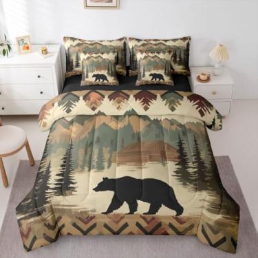Imagem de Erosebridal Jogo de edredom rústico King com estampa de animais selvagens, animais selvagens, urso, floresta, reversível, respirável, leve