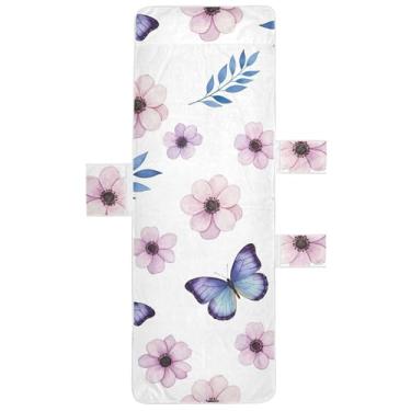 Imagem de Aquarela azul roxo borboletas chaise lounge capa de cadeira toalhas de praia capas de cadeira com bolsos gramado espreguiçadeira 85 x 76 centímetros