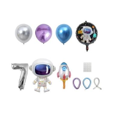 Imagem de Conjunto De Balões Coloridos De Astronauta E Foguete Do Espaço Exterio