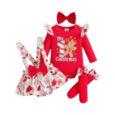 Imagem de Fantasia De Natal Vermelha Para Bebê Menina Com Macacão De Manga Longa