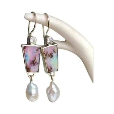 Imagem de Pedra turquesa assimetria oscila brincos para mulheres, jóias ciganas 