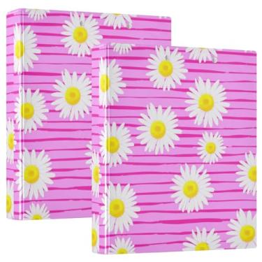 Imagem de Fichários personalizados de margaridas brancas rosa horizontais 3,8 cm, 3 anéis, 200 folhas, caderno, fichário redondo, 31,5 x 27 x 6 cm, 1 pacote