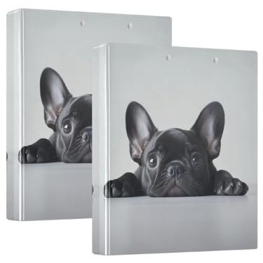 Imagem de Fichários personalizados adoráveis de buldogue francês com três anéis de 3 cm, 200 folhas, fichário de escritório, 31,5 x 27 x 6 cm, pacote com 2