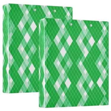 Imagem de Fichário de 3 anéis verde quadriculado retrô personalizado 3,8 cm comporta 200 folhas, 3 pastas de anel, lindo anel redondo, 31,5 x 27 x 6 cm, pacote com 2