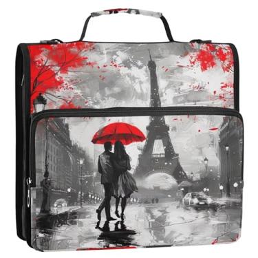 Imagem de Organizador de fichário de dia dos namorados Eiffel com pintura de Paris, 3,8 cm, fichário com 3 anéis, bolsa com alça para escola, vários bolsos, pasta grande para portfólio