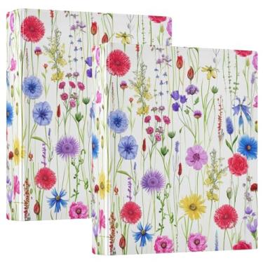 Imagem de Wildflowers Spring 3 anéis, fichários de 3 cm, comporta 200 folhas, pastas decorativas, caderno, fichário resistente, 31,5 x 27 x 6 cm, pacote com 2