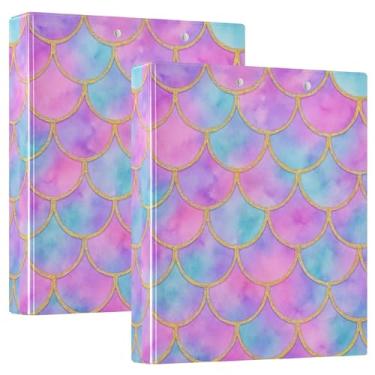 Imagem de Escama de sereia gradiente rosa azul-petróleo 3 fichários 1,5 polegadas comporta 200 folhas fofas pastas de caderno, fichário planejador de anel redondo, 31,5 x 27 x 6 cm, pacote com 2