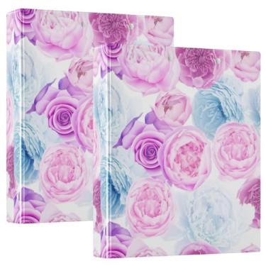 Imagem de Fichários personalizados de peônias coloridas pastel de 3,8 cm, 3 anéis, 200 folhas, pastas, caderno, impressão, anel redondo, fichário resistente, 31,5 x 27 x 6 cm, 1 pacote