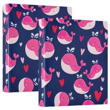 Imagem de Fichários Happy Pink Whales Navy com 3 anéis de 3 cm comporta 200 folhas premium para cadernos, fichário redondo, 31,5 x 27 x 6 cm, pacote com 2