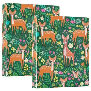 Imagem de Fichários fofos de veado com flores coloridas e folhas verdes, 3 argolas, 3 argolas, 200 folhas, 3 pastas de anéis, fichário, 31,5 x 27 x 6 cm, pacote com 2