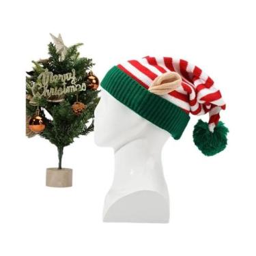 Imagem de Gorro De Natal Tricotado Vermelho Verde Vermelho Branco Para Mulheres 