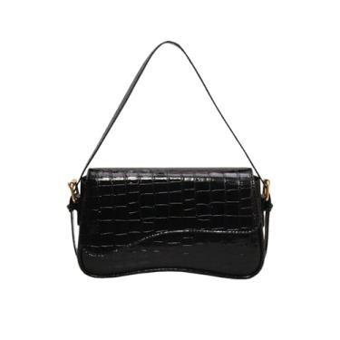 Imagem de Verdusa Bolsa de ombro feminina de couro bolsas clutch modernas Hobo bolsas transversais Y2K com aba de sela bolsa nas axilas, Crocodilo preto, One Size