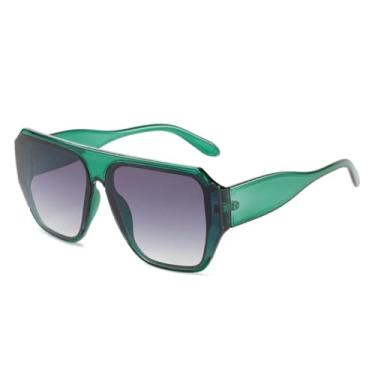 Imagem de HPIRME Óculos grandes e estilosos para mulheres e homens, com armação ampla e proteção UV400 (lentes verde degradê cinza).