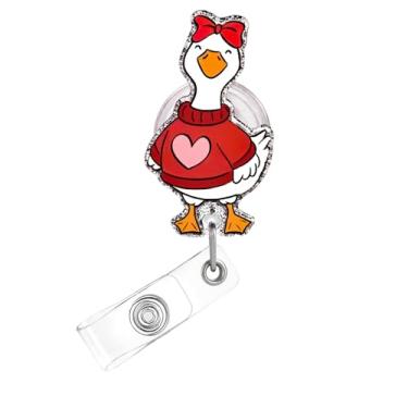 Imagem de Carretel de crachá de dia dos namorados, lindo crachá de acrílico de ganso para crachá de identificação, suporte retrátil telescópico divertido, acessórios de clipe de jacaré para enfermeiras