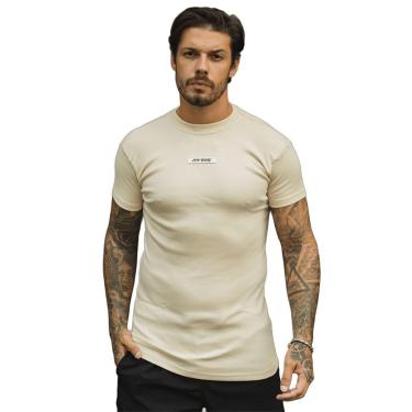 Imagem de Camiseta Slim Canelada Borracha Estilo Americano Streetwear Justa ao Corpo Ribana Creme-Masculino