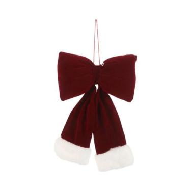 Imagem de Laço De Natal Em Veludo Vermelho Com Corda Para Decoração De Casa, Gui