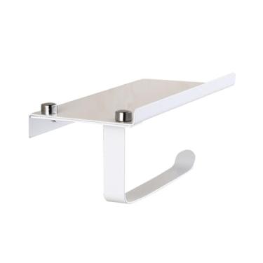 Imagem de QANYEGN Suporte de papel higiênico, suporte de papel higiênico para banheiro com prateleira de telefone, suporte de rolo de tecido higiênico de montagem na parede para casa e hotel (Aço Inox 201