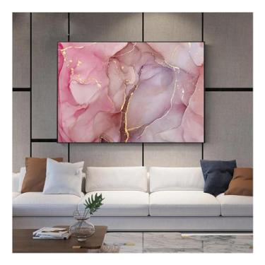 Imagem de Pôster em tela rosa abstrata moderna em mármore dourado rosa para decoração de sala de estar - (70 x 90 cm) moldura interna de 28 x 35 polegadas