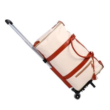 Imagem de Luocute Bolsa de Viagem Com Carrinho Removível, Bagagem de Mão Dobrável à Prova D'água de Grande Capacidade 40L Com Alça Removível e Rodas Silenciosas, para Viagem de Negócios ou Fim de (Bege)