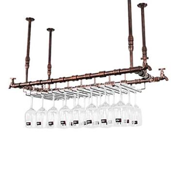 Imagem de Rack de vinho bar restaurante rack de vidro de vinho pendurado estilo industrial vintage suporte de copo de vinho montado no teto, taças de metal, preto 120 × 30 cm