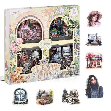 Imagem de Conjunto de adesivos para scrapbooking para adultos, 100 folhas de 7,5 x 7,5 cm, tema de fluxo de estações, adesivos de PET para diário, suprimentos de jornal de lixo, colagem, livro de sucata, arte