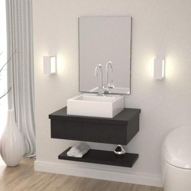 Imagem de Conjunto Para Banheiro Gabinete Com Cuba Q35 E Prateleira 605w Metrópole Compace Preto Onix