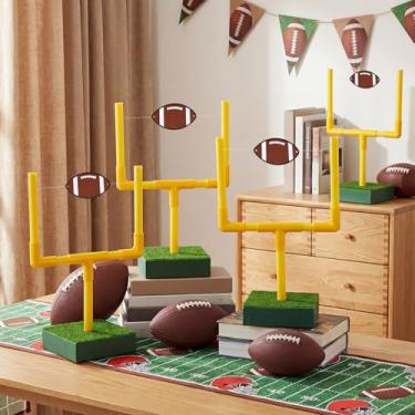 Imagem de Kathfly 21 peças de kit de decoração de mesa de futebol americano decoração de centro de mesa inclui mini tapetes de grama artificial de papel de futebol com corda elástica base redonda de madeira