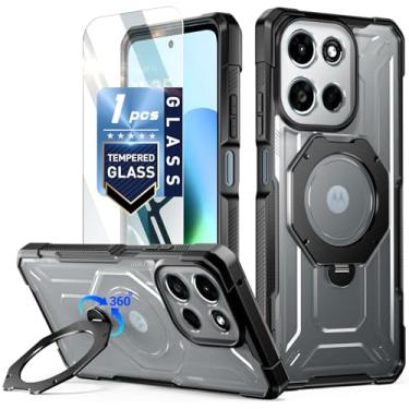 Imagem de Poetic Capa para Moto-G 2026/2025: Capa protetora à prova de quedas de grau militar Motorola Moto G Play 2026 5G | Suporte magnético de rotação de 360° | Protetor de tela de vidro temperado | Preto