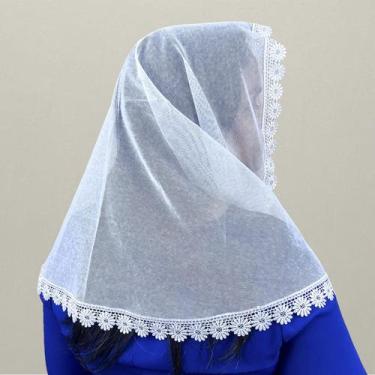 Imagem de Véu Ccb Adulto Renda Guipir Floral Tule Filó Algodão (modelo Daniele) 