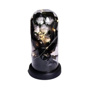 Imagem de Buquê De Rosa Eterna Iluminada Por LED Em Domo De Vidro, Ornamento Par
