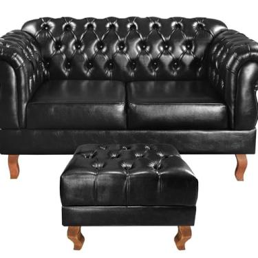 Imagem de Namoradeira com Puff Duquesa Decorativo Chesterfield Capitonê Preto