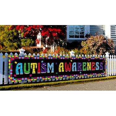 Imagem de Sunwer Faixa de conscientização do autismo, peça de quebra-cabeça Aceite compreenda o amor, abril, quintal, alpendre, placa, decoração, cabine fotográfica, pano de fundo