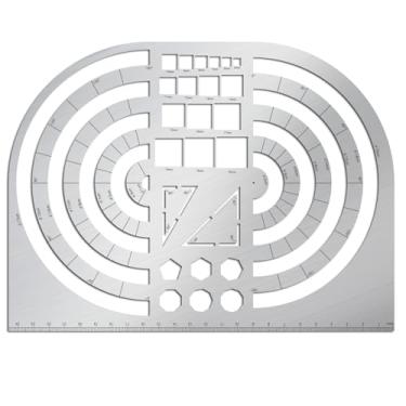 Imagem de ORIGACH Modelo de medição de metal com escala, régua isométrica de aço inoxidável, modelos de desenhos geométricos para estudantes, arquitetos, engenheiros, 24 x 19 cm