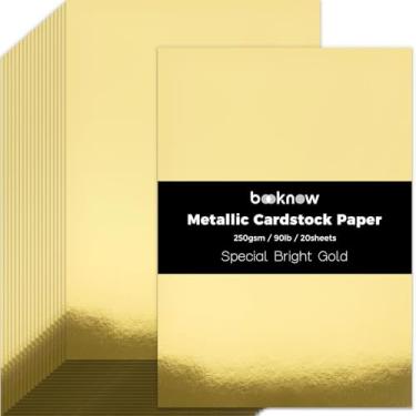 Imagem de BOOKNOW 27 folhas de papel cartolina dourado metálico, papel com glitter dourado A4 para fazer cartões, material de volta às aulas, 40,8 kg/250 g/m2